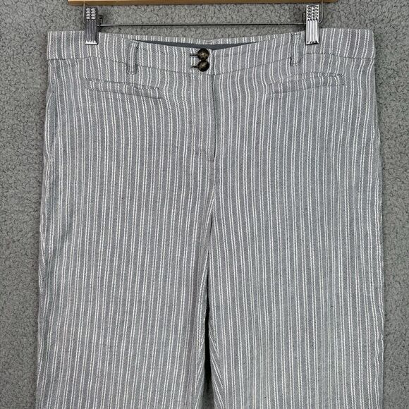J Jill Stretch Linen Pants Womens Sz 10 Grey White Stripe Wide Leg Linen Blend - Picture 2 of 11